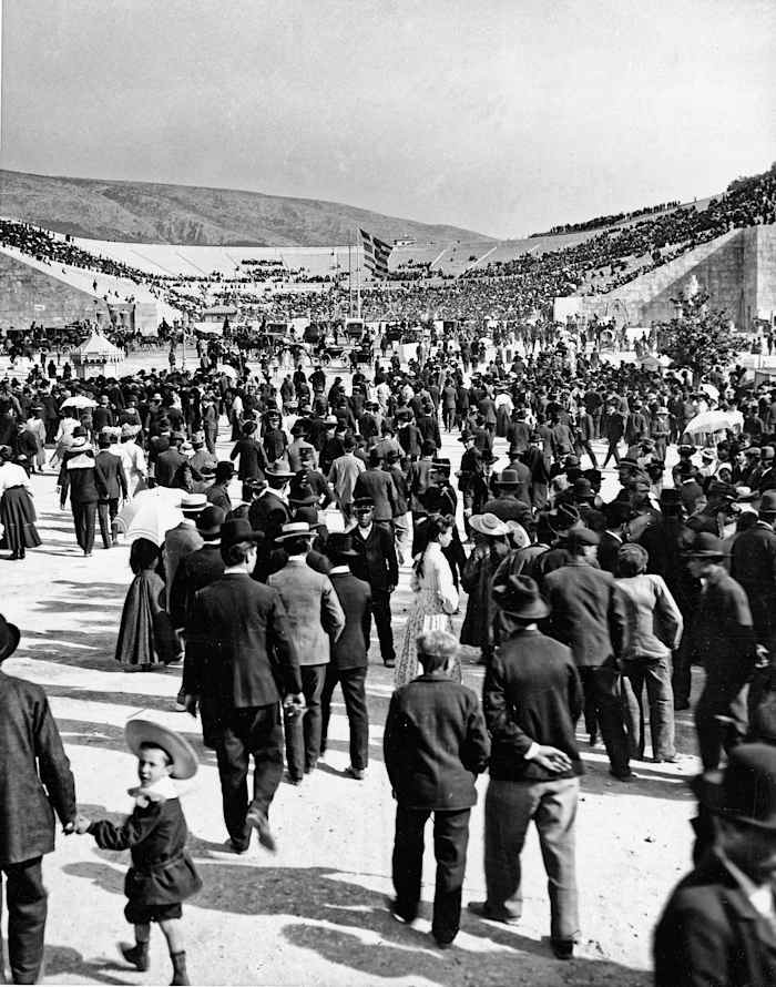 Spectators in April 1896 at the restored Panathenaic Stadium.